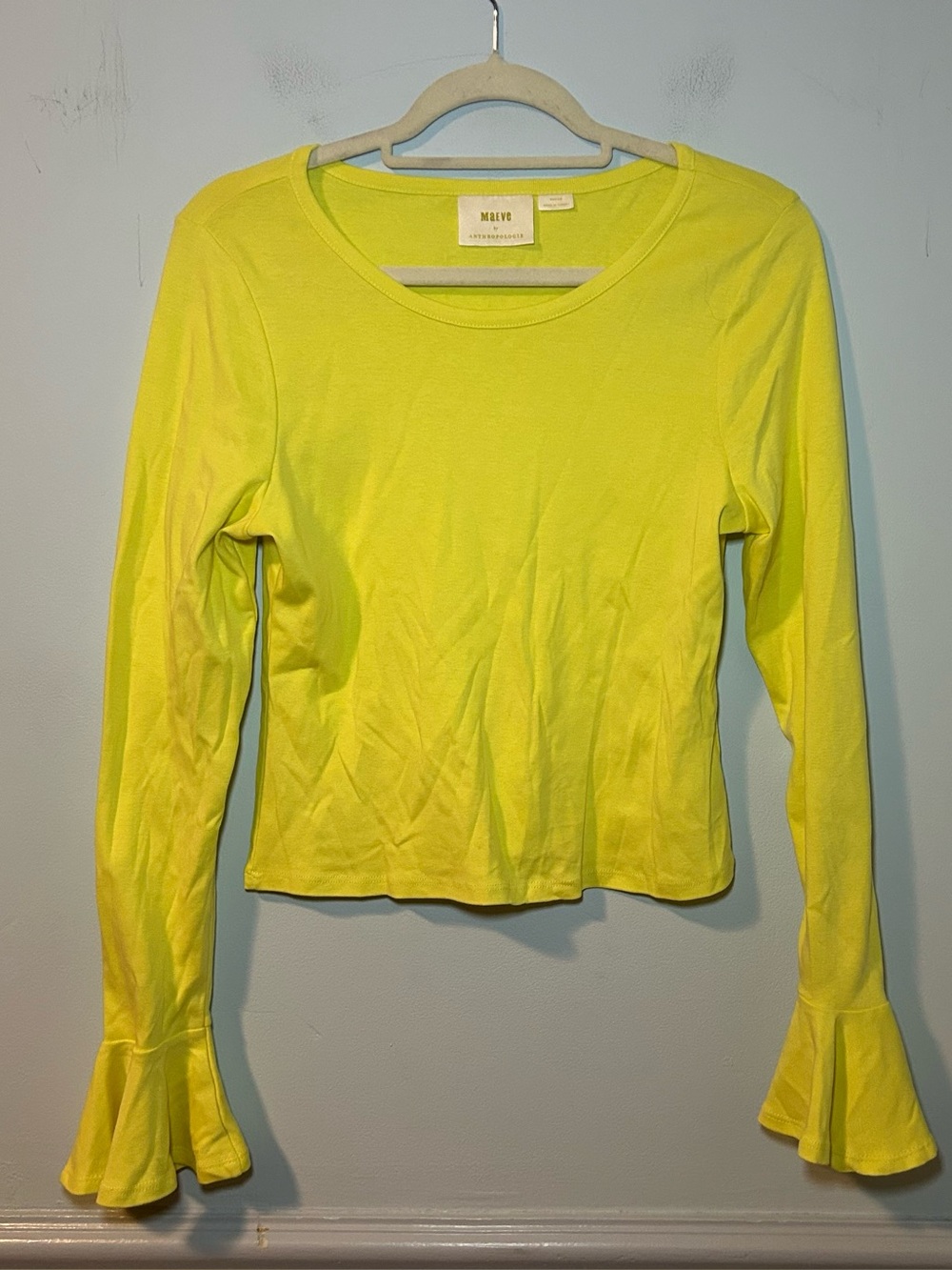 Anthropologie Maeve Yellow Flouncy Bell Sleeve Long Sleeve Top Size Medium